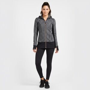 LULULEMON Daily Practice Hooded Jacket Heathered Herringbone Black Gray Size 4